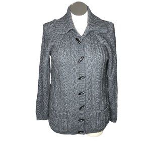 Eddie Bauer Womens L Wool Gray Cardigan Sweater Buttons Pockets